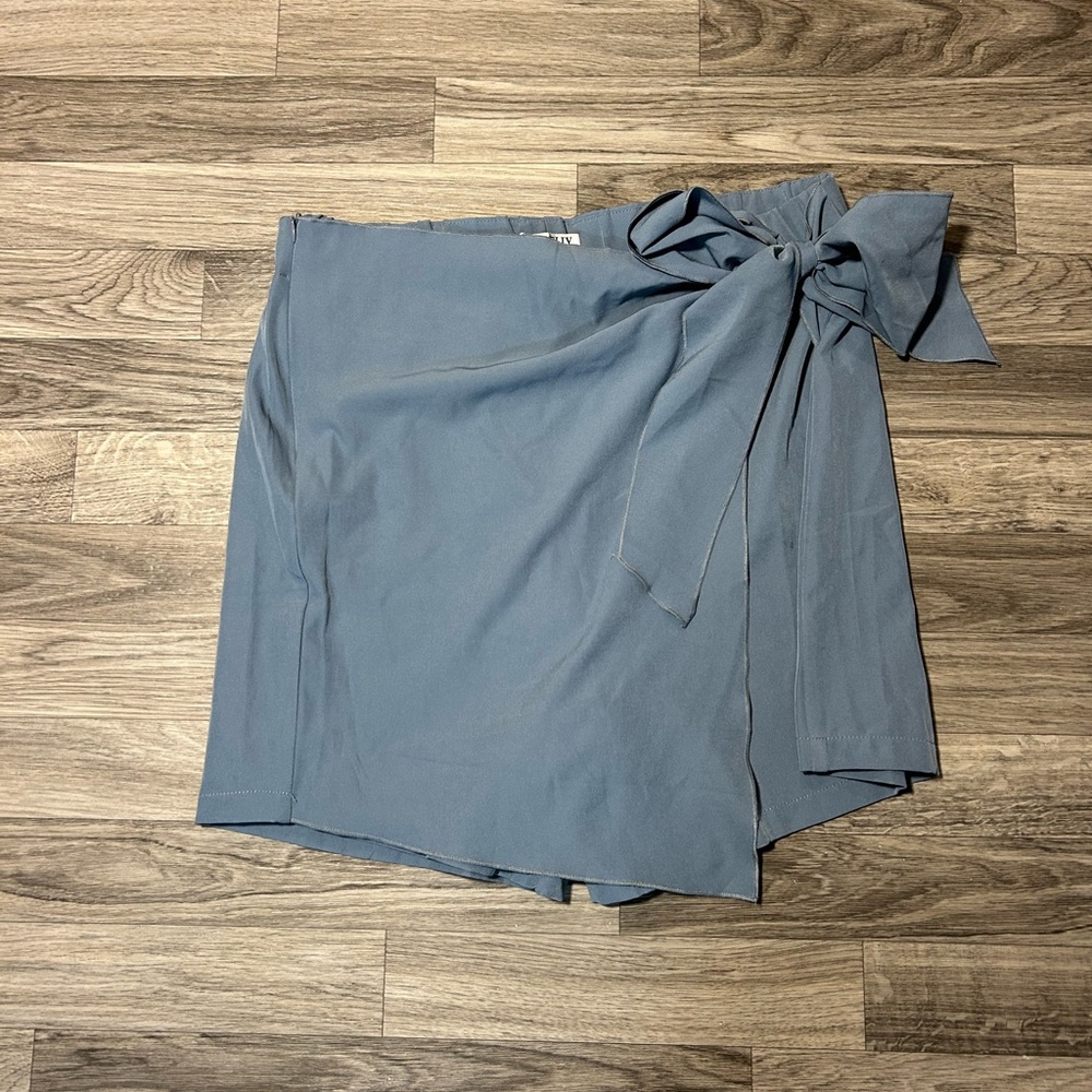 Blue Wrap Skirt with Bow Detail